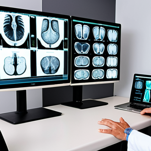 Home 4 **Prompt:** *A bright, modern radiology room in a Swedish hospital. An AI-powered workstation displays a detailed X-ray image highlighting a subtle wrist fracture that a radiologist might miss. The radiologist, looking confident and supported, consults the AI's analysis on a large monitor. The overall atmosphere is one of collaboration between human expertise and artificial intelligence, improving diagnostics for patients.*